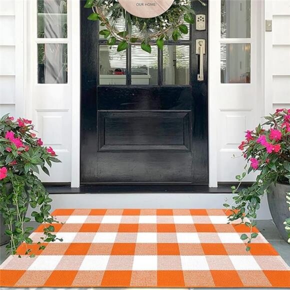 Fall Buffalo Plaid Check Rug Outdoor Doormat 27.5 x 43 Inches Washable - Picture 7 of 7